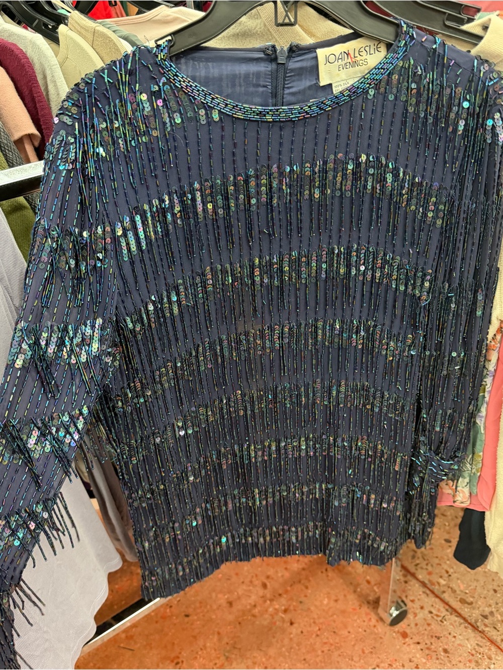 Vintage Joan Leslie Evenings Sequins Beaded Formal Long-Sleeve 100% Silk Top